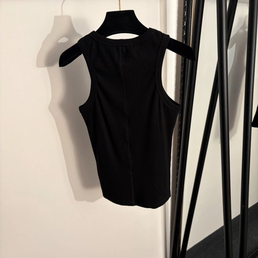Celine Vests Ribbed sleeveless tank top with gold Triomphe emblem image 3