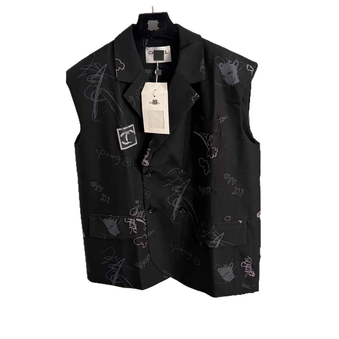 Chanel Vests Double-Breasted Graffiti Print Vest image 5