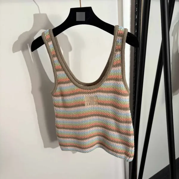 Design Crochet Stripe Tank Top and Shorts Set Multicolor - 5