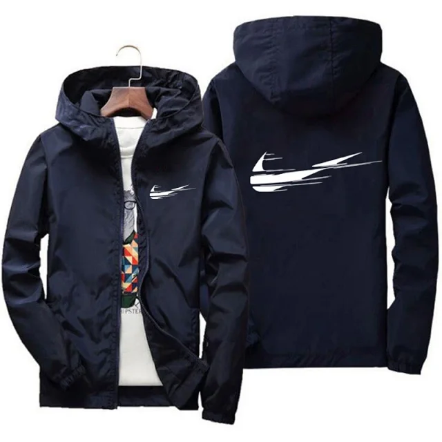 Unbranded Jackets Hooded zip-up windbreaker with abstract swoosh-style graphic product detail image 4