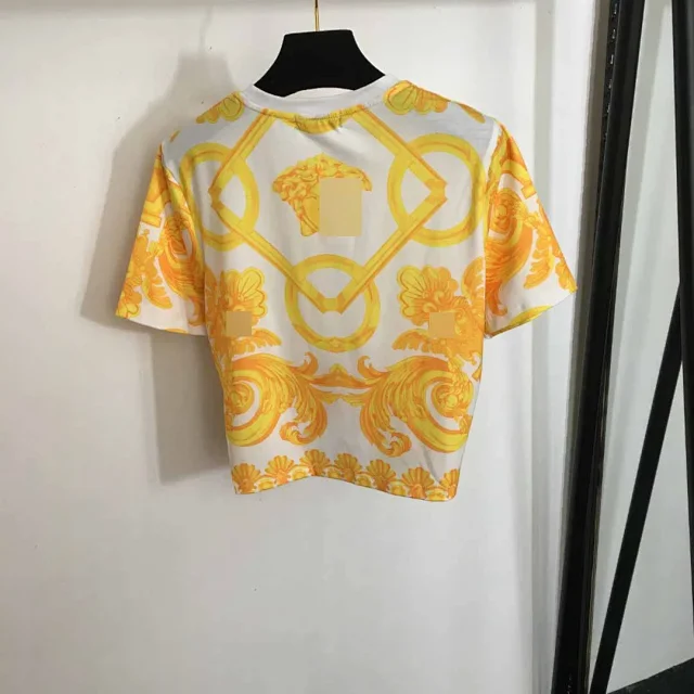 Unbranded T-Shirts Short-Sleeve Baroque Print Waist-Knot T-Shirt product detail image 3
