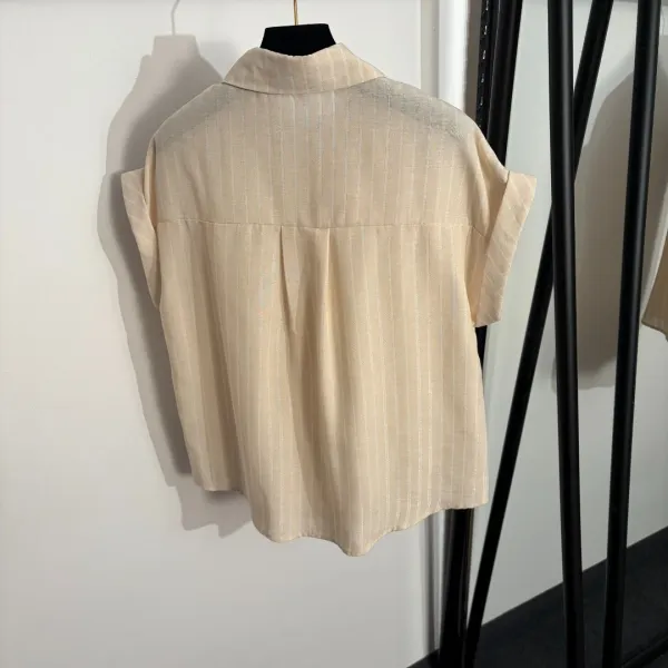 Design Short-Sleeve Shirt and Wide-Leg Pants Set Beige Linen-Blend Casual Set - 5
