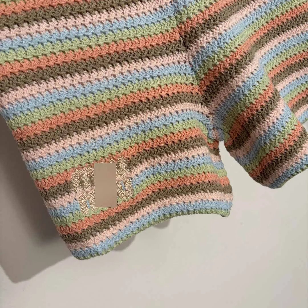 Design Crochet Stripe Tank Top and Shorts Set Multicolor - 10