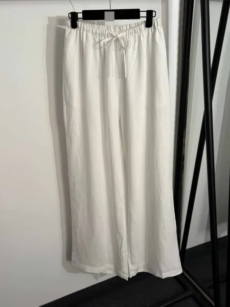 Design Embroidered Vine Motif Shirt and Wide-Leg Pants Set White - 6