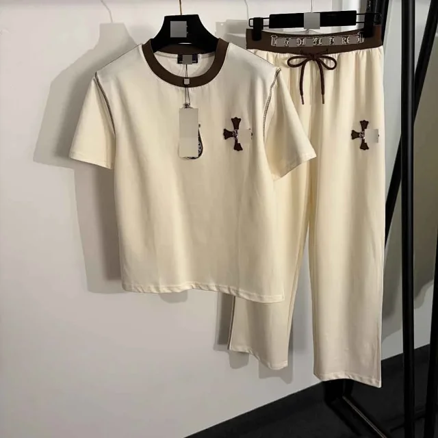 Unbranded Matching Sets Short-Sleeve T-Shirt and Drawstring Trousers Set with Cross Appliqué product detail image 2