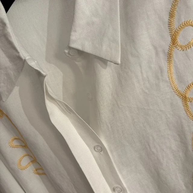 Unbranded Matching Sets Embroidered collared long-sleeve shirt and drawstring wide-leg trousers set product detail image 7