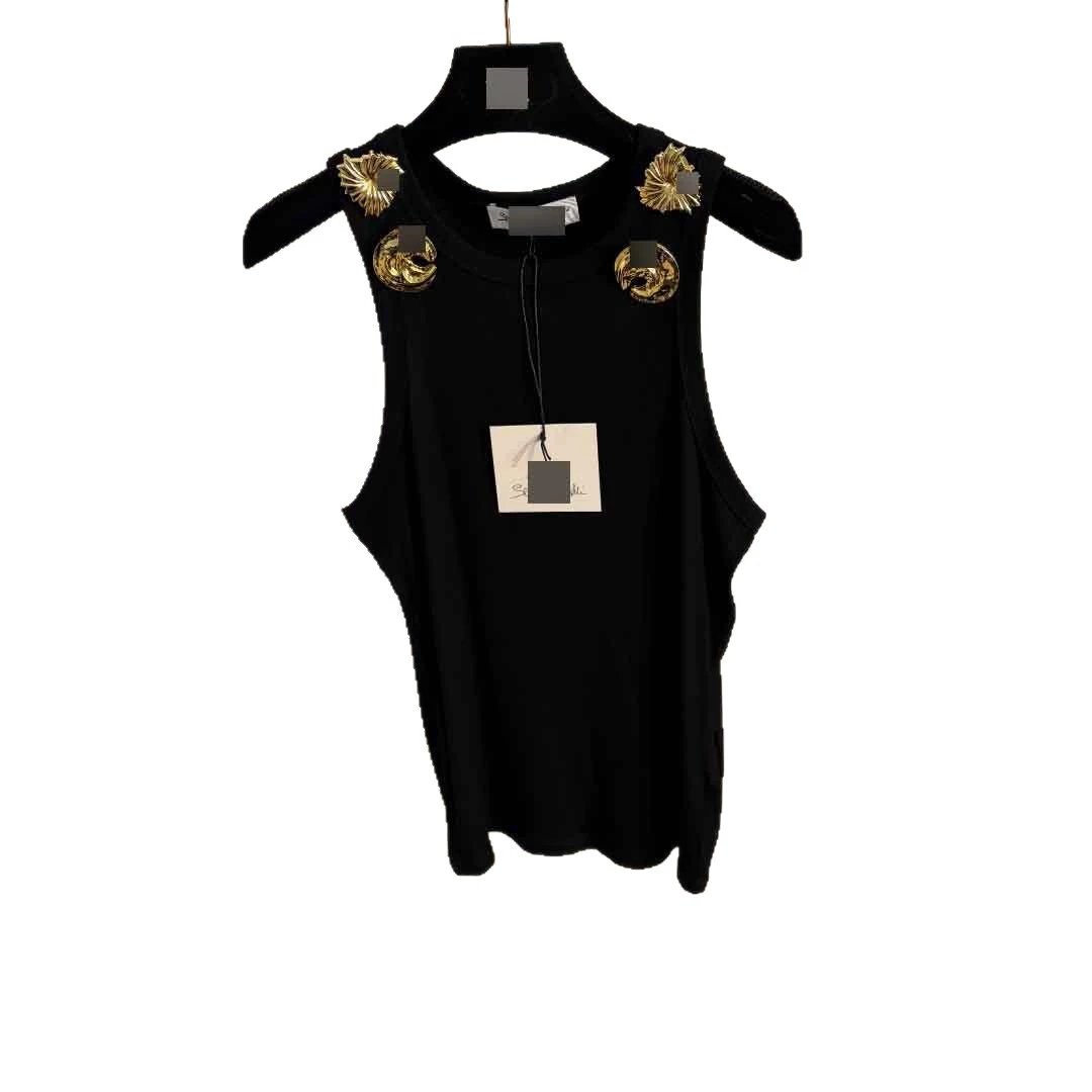 Unbranded Vests Ribbed Sleeveless Vest with Gold-Tone Shoulder Embellishments image 5