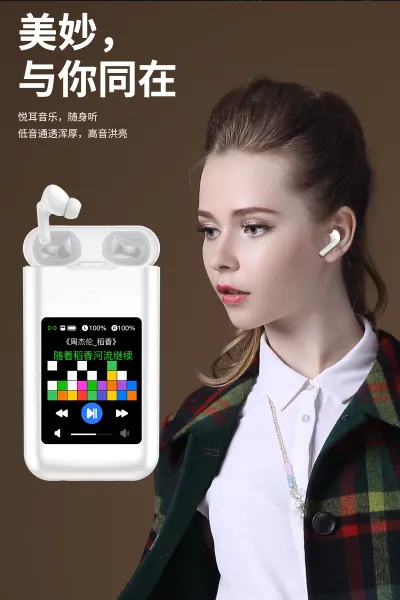 Design Smart TWS Earbuds with Display Case Black Earphones - 5