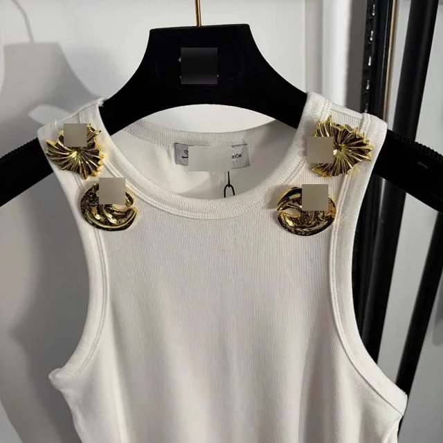 Unbranded Vests Ribbed Sleeveless Vest with Gold-Tone Shoulder Embellishments product detail image 4