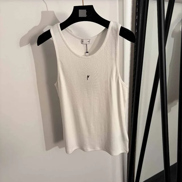 Saint Laurent Vests Ribbed Logo-Embroidered Tank Top product detail image 2