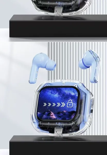 Design TWS Earbuds with Transparent Charging Case in Pastel Blue - 22