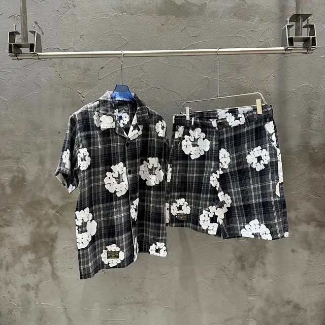 Denim Tears Shirts Plaid floral-print short-sleeve button-up shirt product detail image 6