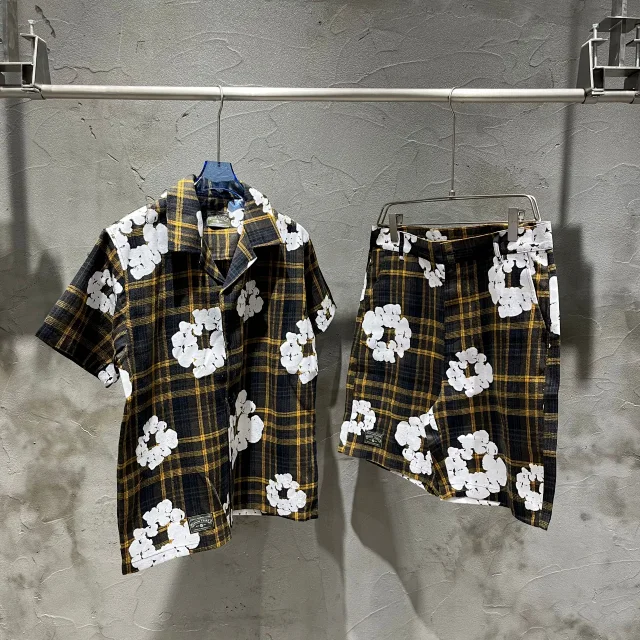 Denim Tears Shirts Plaid floral-print short-sleeve button-up shirt product detail image 8