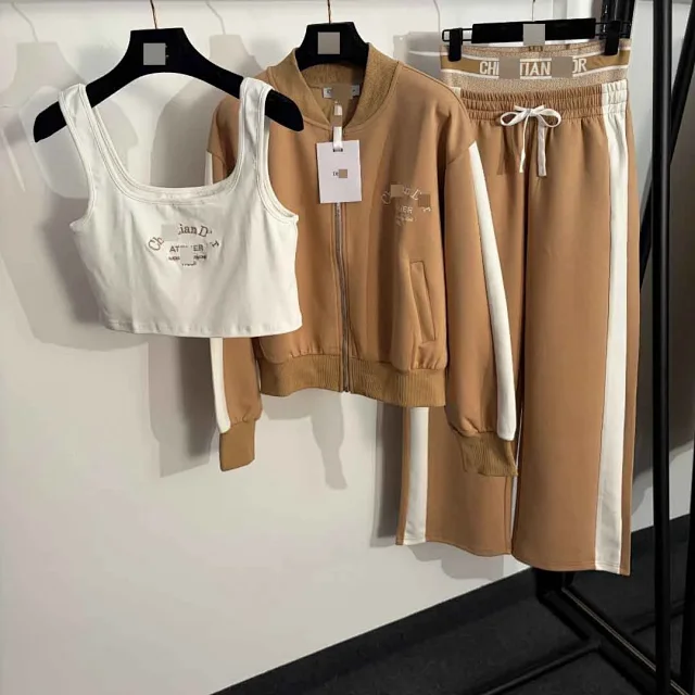 Dior Matching Sets Three-piece logo-print zip jacket, cropped tank top and side-stripe trousers set product detail image 2