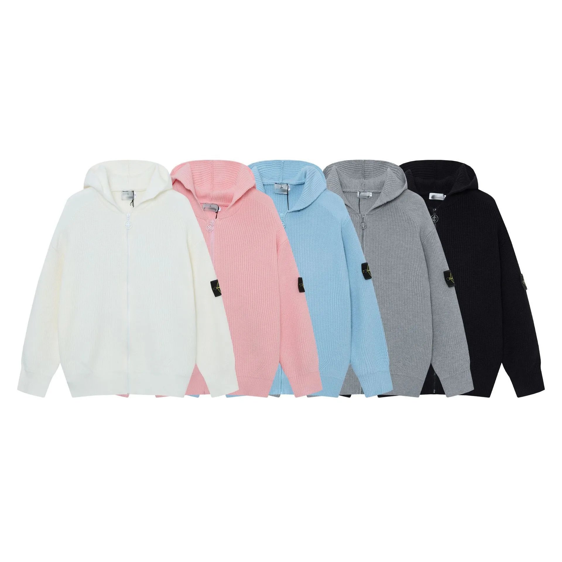 Stone Island Knitwear Zip-Up Ribbed Knit Sweater with Compass Sleeve Patch image 5