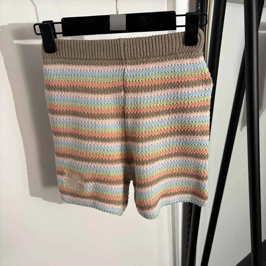 Design Crochet Stripe Tank Top and Shorts Set Multicolor - 7