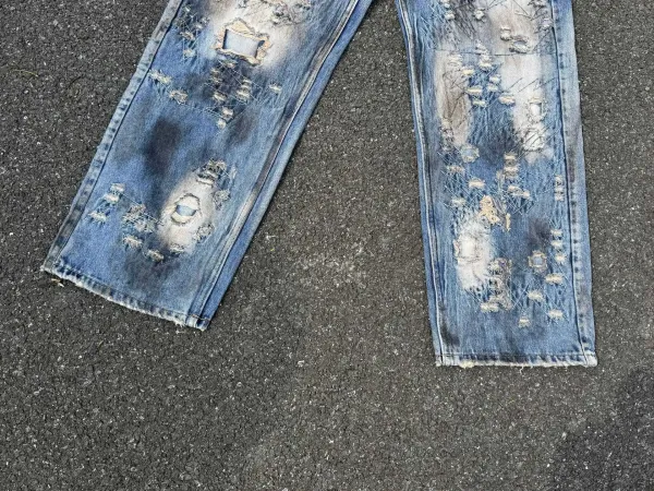 Design Distressed Wide-Leg Raw-Hem Jeans Blue - 14