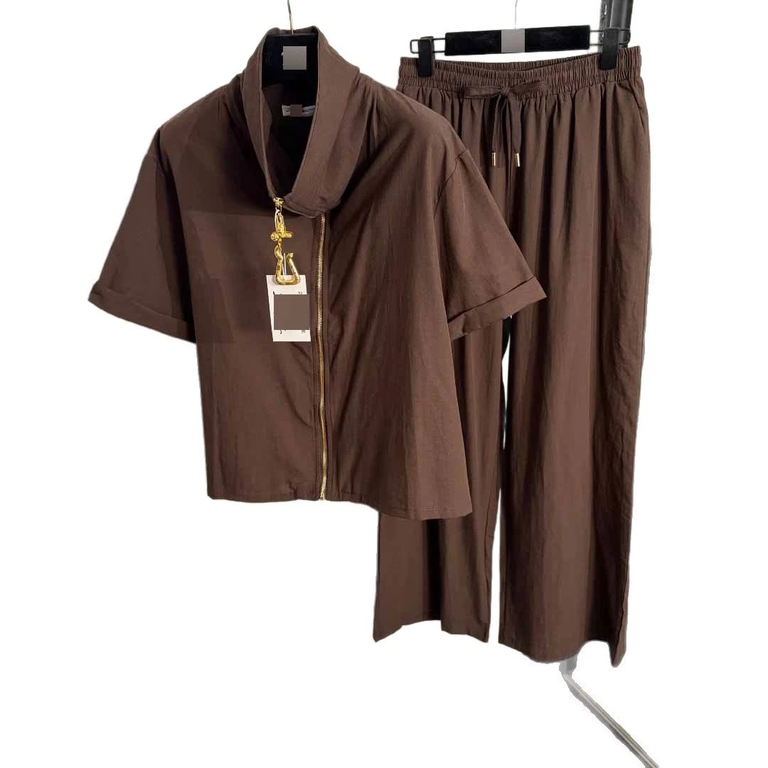Unbranded Matching Sets Short-Sleeve Zip Shirt and Wide-Leg Trousers Set image 5