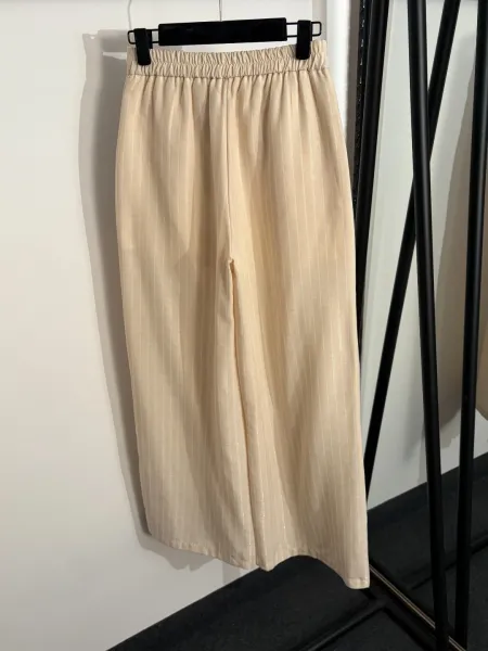 Design Short-Sleeve Shirt and Wide-Leg Pants Set Beige Linen-Blend Casual Set - 7