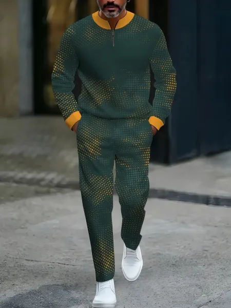 Design Colorblock Half-Zip Sweater White with Multicolor Sleeve Print and Navy Dress Pants - 13