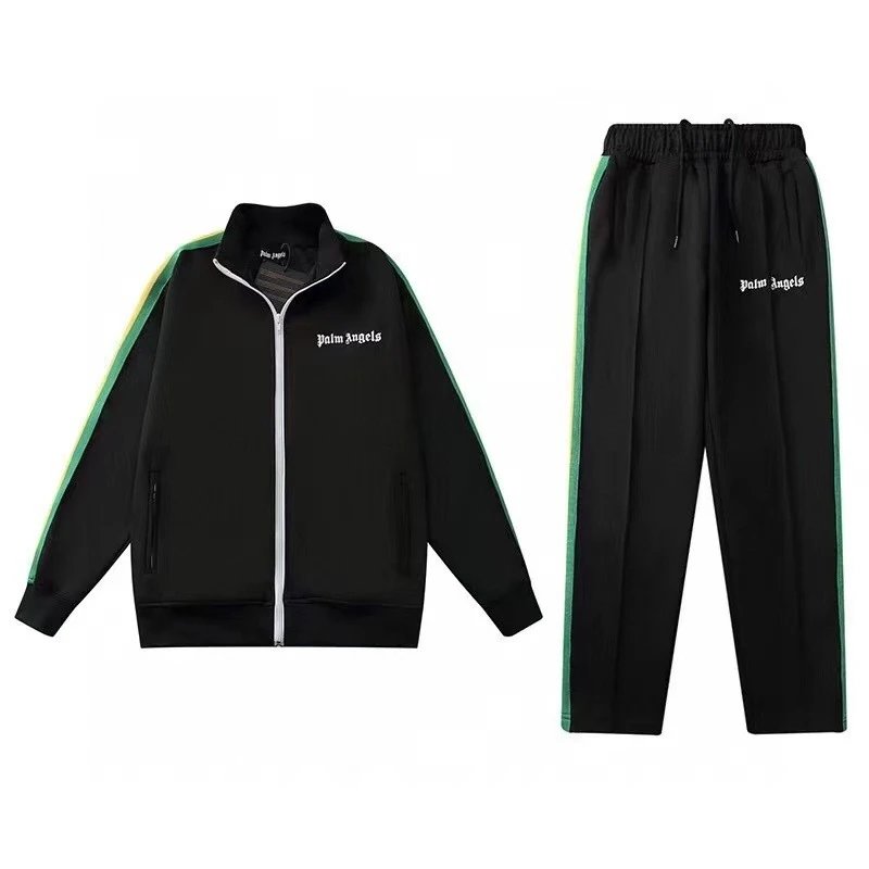 Palm Angels Track Jacket Black with Green and Yellow Stripes Outerwear - 7