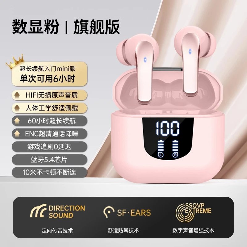 Digital Pioneer Number Display Flagship Edition Pink TWS Earbuds