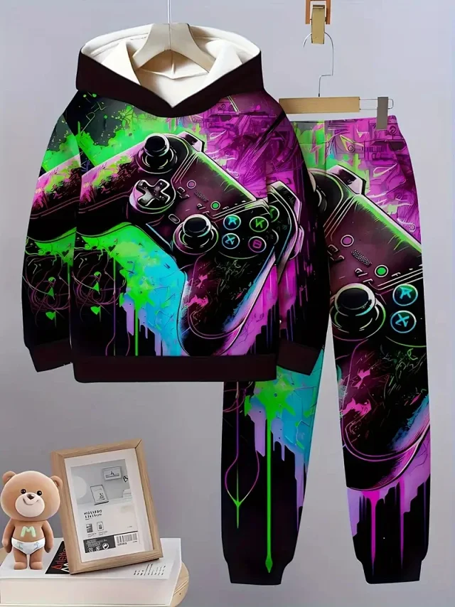 Unbranded Tracksuits Children's hooded graphic sweatshirt and jogger set product detail image 13
