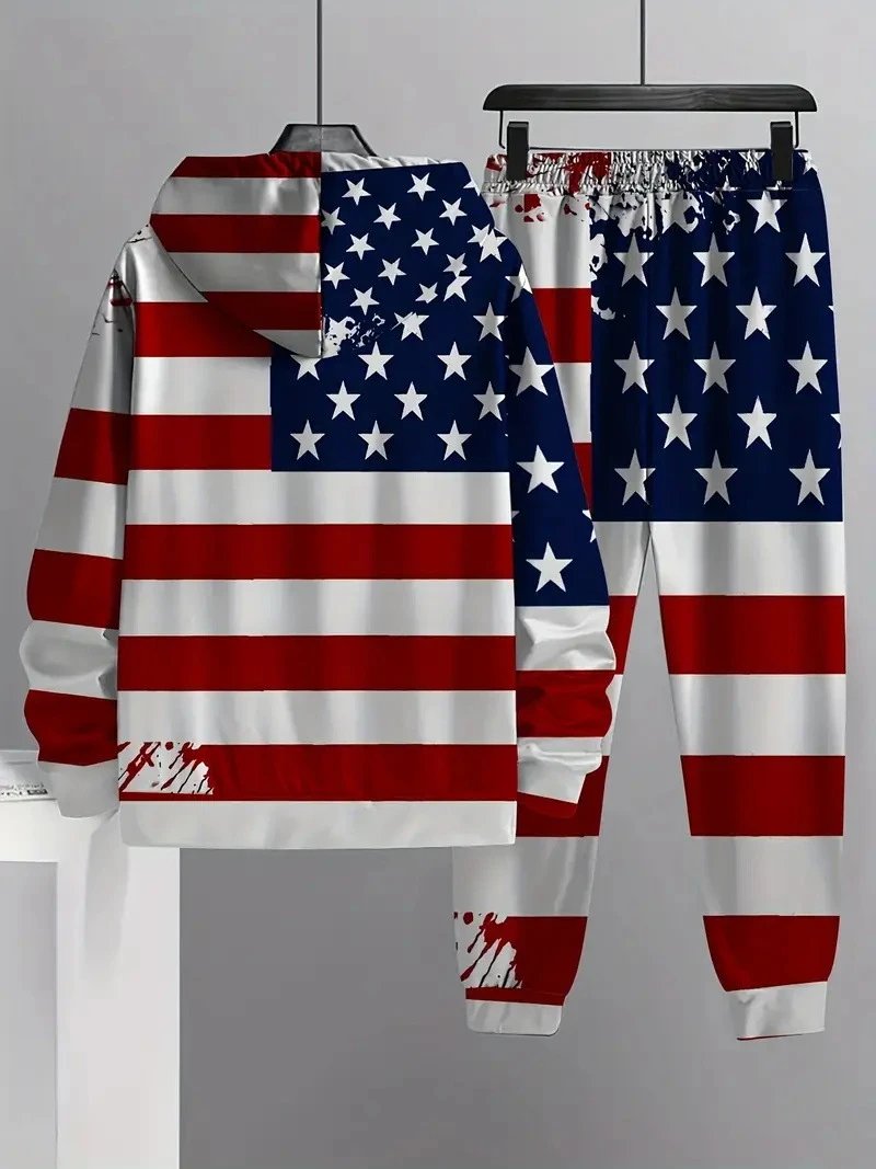 Design Abstract Face Print Hoodie and Sweatpants Set Multicolor Tracksuit - 19