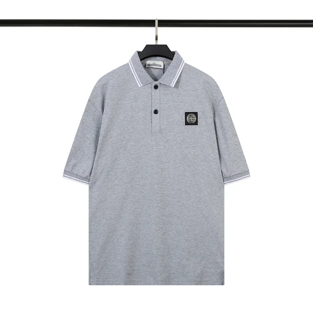 Stone Island T-Shirts Short-Sleeve Polo Shirt with Compass Badge and Striped Trim product detail image 10