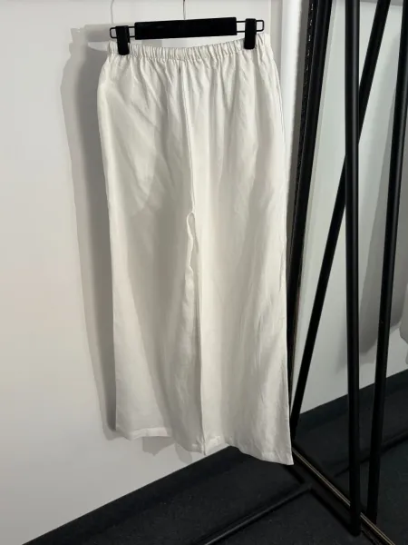 Design Embroidered Linen Shirt and Drawstring Pants Set White Sets - 7