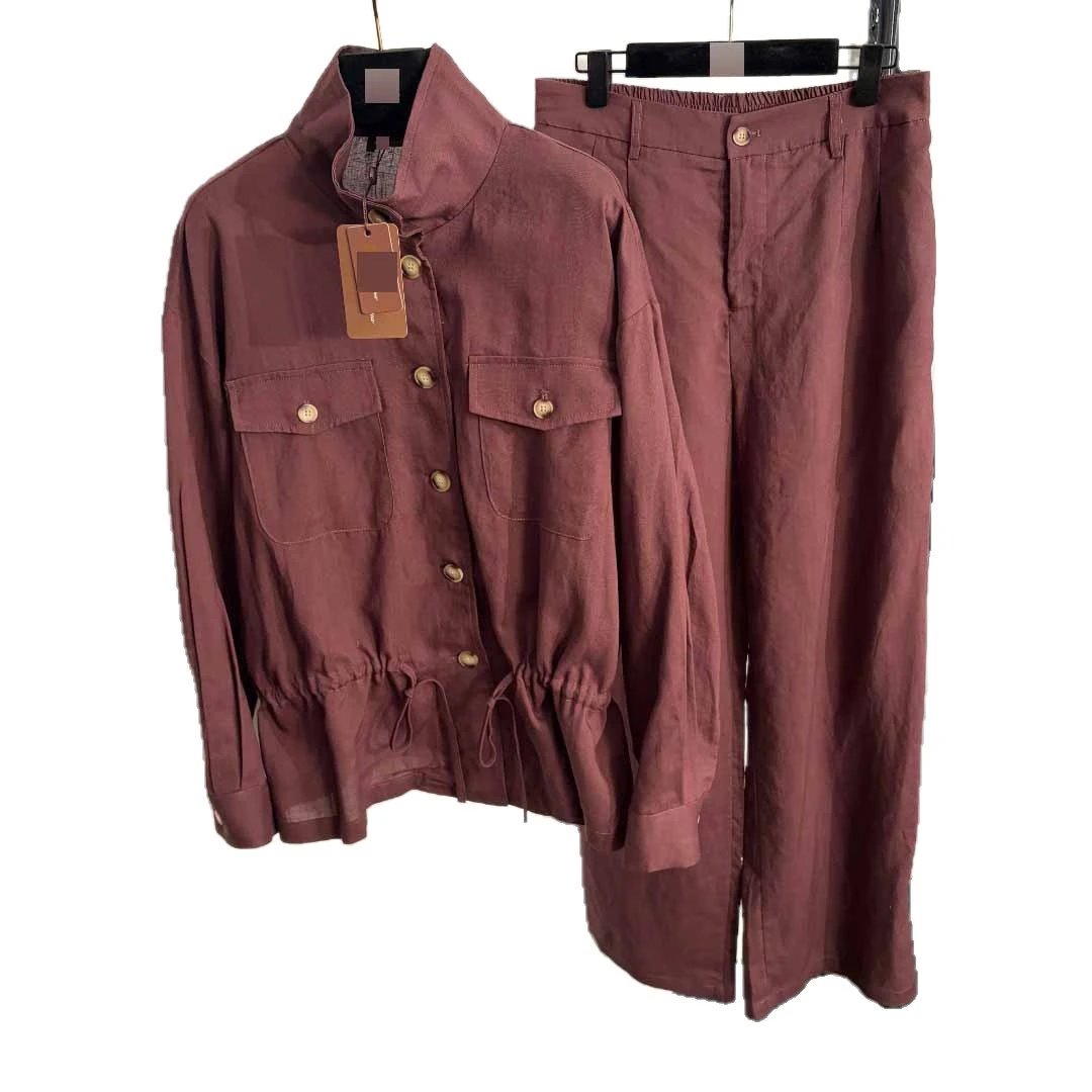Unbranded Matching Sets Stand-Collar Drawstring-Waist Shirt and Wide-Leg Trousers Set image 5