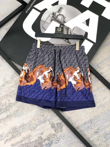 Fendi FF Logo Print Wave Motif Shorts Multicolor - 4