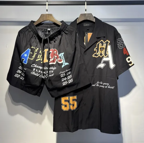 Amiri Varsity Print Shirt and Shorts Set Black - 8