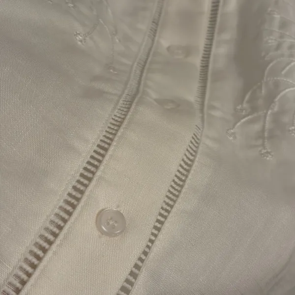 Design Embroidered Linen Shirt and Drawstring Pants Set Beige - 10