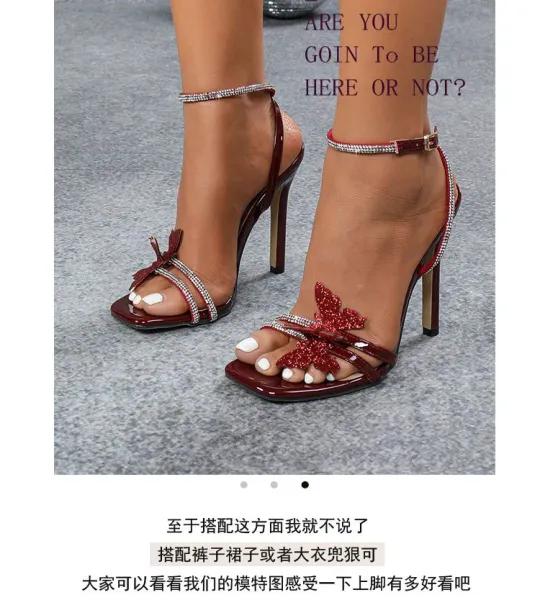 Design Butterfly Embellished Stiletto Heels Burgundy - 4