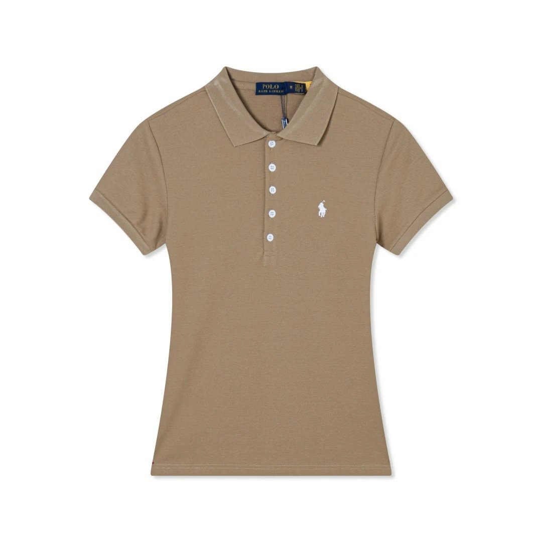 Ralph Lauren Shirts Short-Sleeve Five-Button Polo Shirt — Khaki