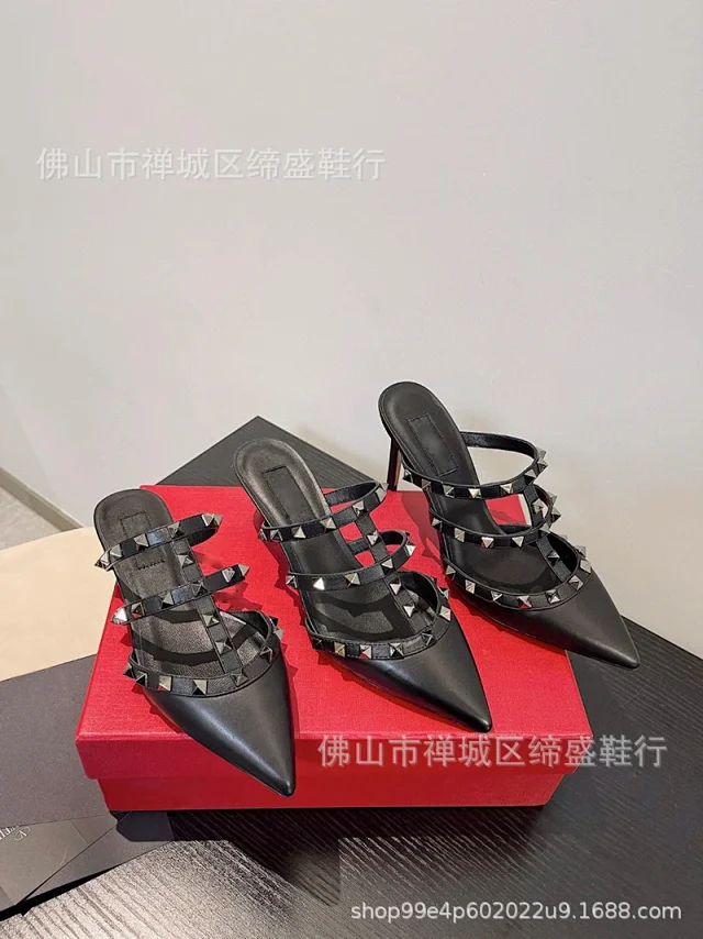 Unbranded High Heels Pointed-Toe Triple Stud-Strap Mule product detail image 3
