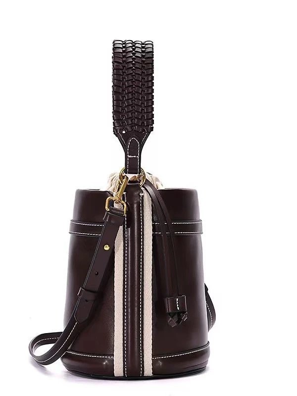 Bottega Veneta Bucket Bag Brown Leather with Contrast Stitching Handbags - 9