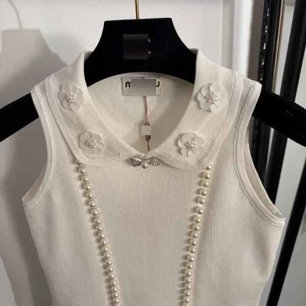 Design Pink Pearl-Embellished Collar Vest Top - 6