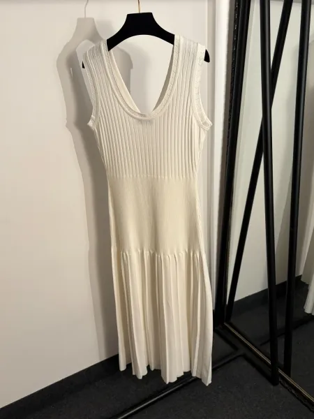 Design Knit Button-Front Pleated Midi Dress White - 4