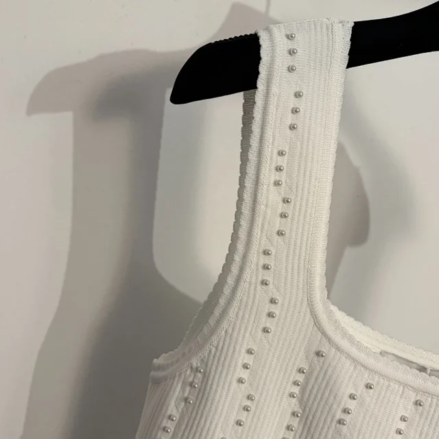 Unbranded Dresses Sleeveless Ribbed Knit Dress with Pearl Embellishments product detail image 6