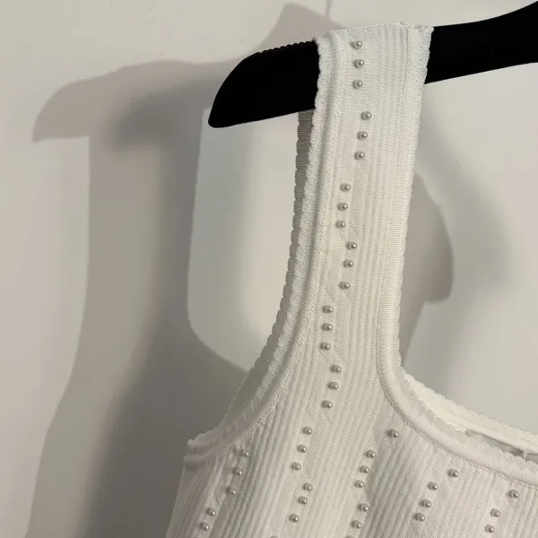 Design Knit Pearl-Embellished Sleeveless Top Light Blue Tops.vest Top - 8