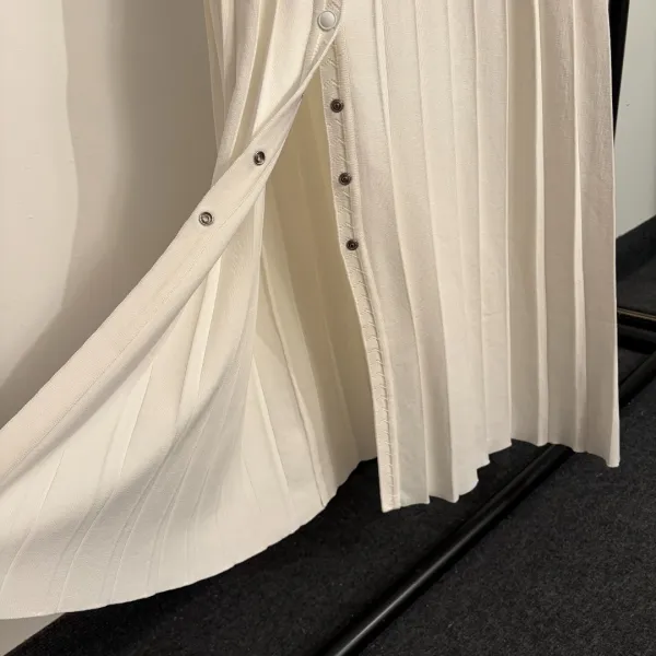 Design Knit Button-Front Pleated Midi Dress White - 9