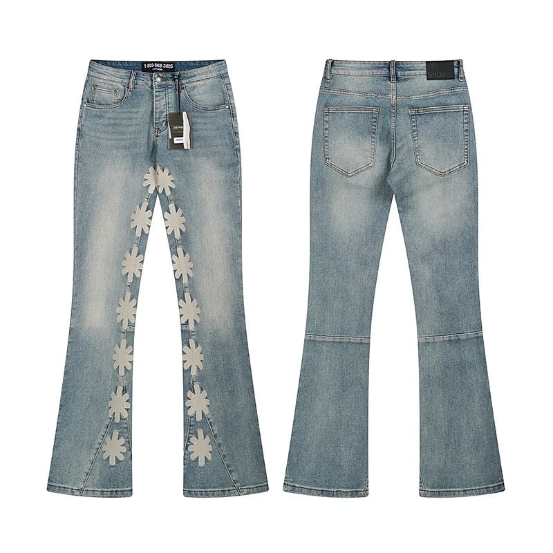 Unbranded Jeans Flared with floral appliqué image 3