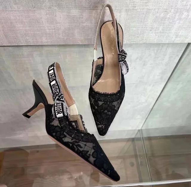 Dior High Heels J'ADIOR lace mesh pointed-toe slingback product detail image 8