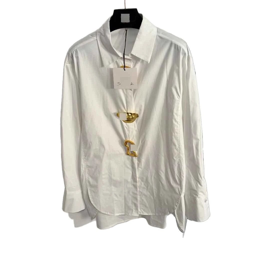 Unbranded Shirts Long-Sleeve Collared Shirt with Gold Lip-Shaped Hardware image 5