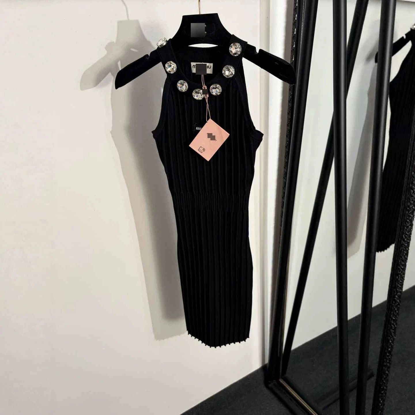 Miu Dresses Sleeveless ribbed knit dress with crystal-embellished neckline image 2