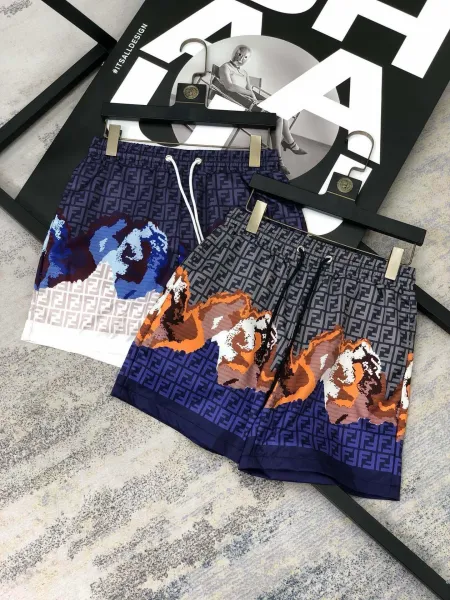 Fendi FF Logo Print Wave Motif Shorts Multicolor - 2