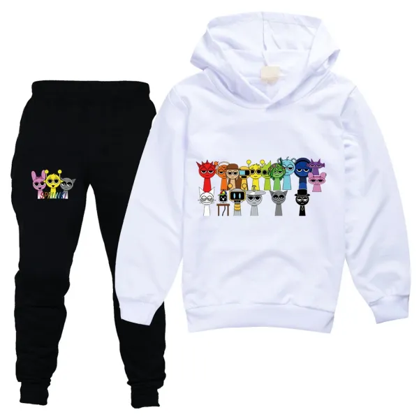 Design Sprunki Character Print Hoodie and Sweatpants Set Red / Black - 5