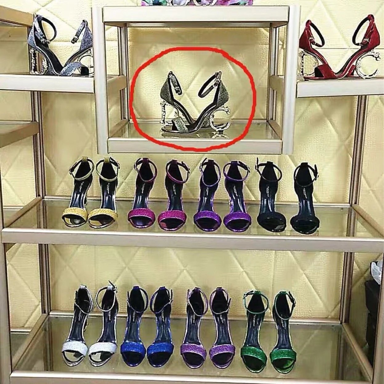 Unbranded High Heels Glitter ankle-strap sandals with ornate letter-shaped image 4